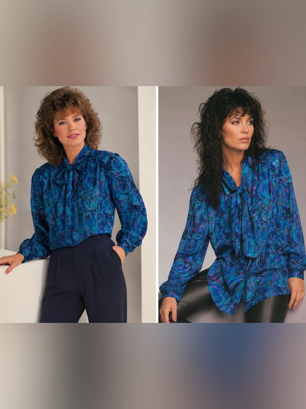 Vintage Paisley Neck Tie Blouse | Rich Jewel Colours | Long Sleeve| Size 10
